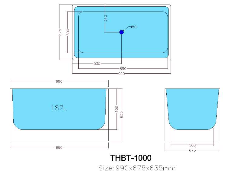 Theo Multifit Square Freestanding Bathtub (Available in 1000mm, 1200mm, 1400mm, 1500mm, 1600mm & 1700mm)