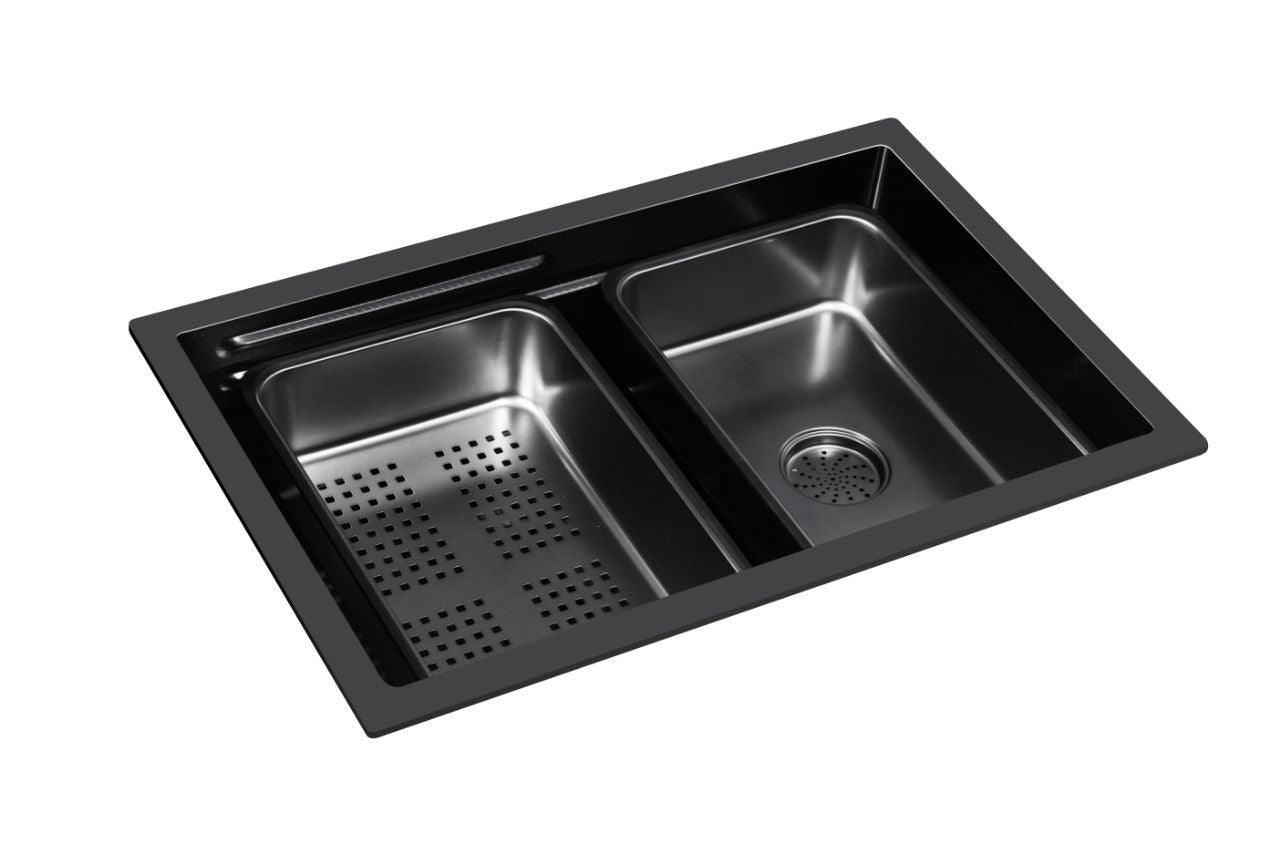 800x430mm Handmade Workstation Sink Top/Under Mount Stainless Steel Gunmetal - Living and Bathroom