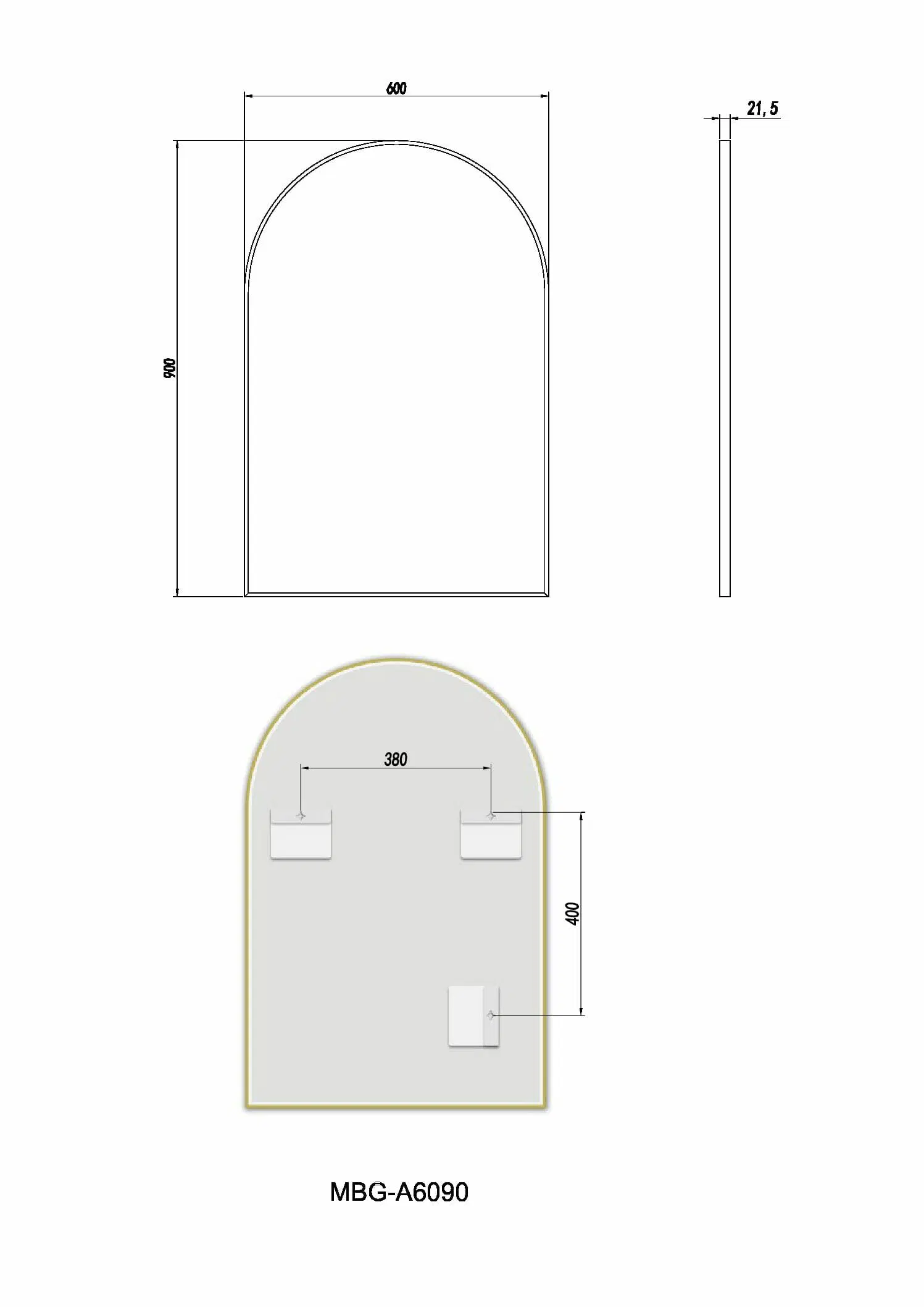 600*900*21.5mm Uni Framed Mirror(Brushed Gold Aluminium Frame)