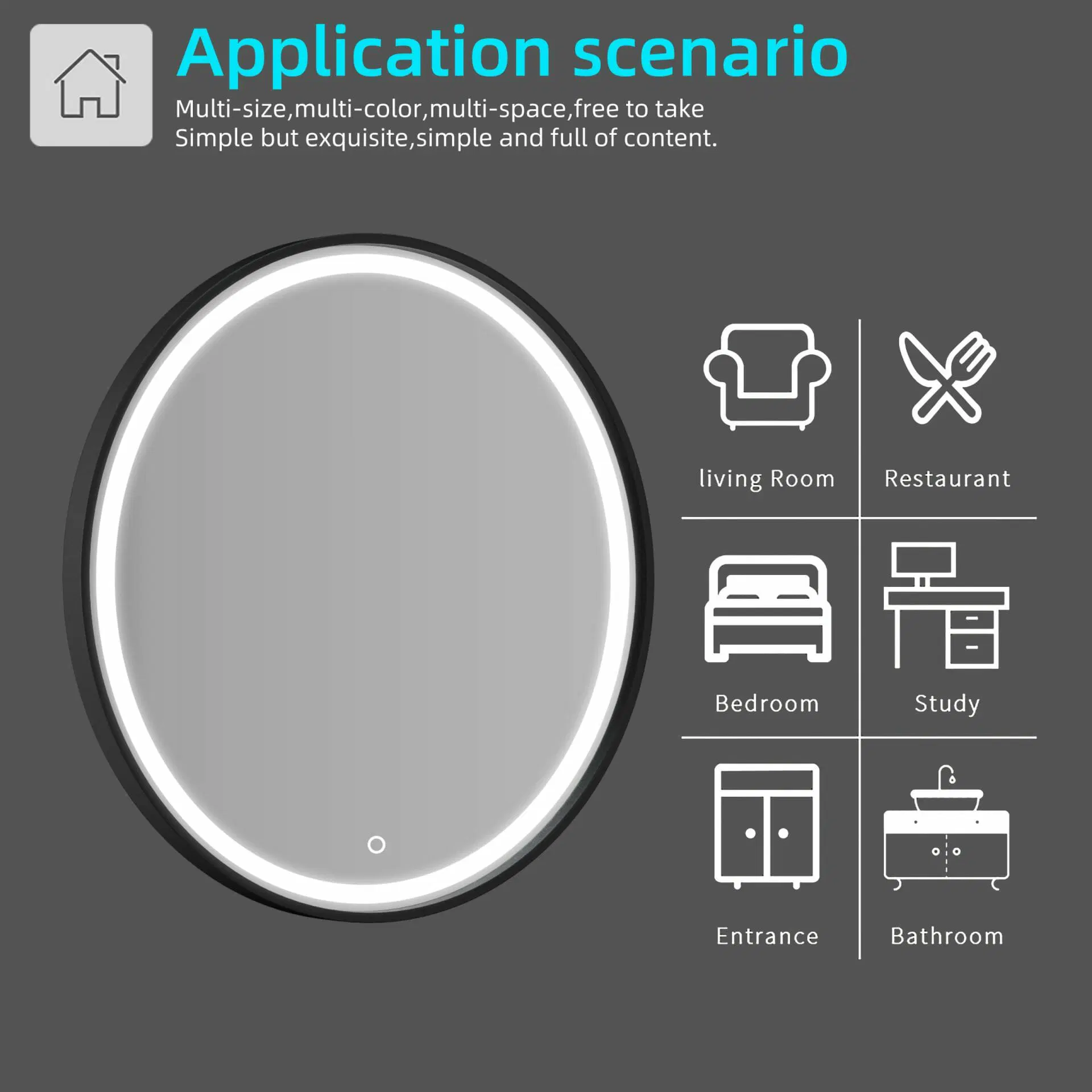 900*38mm 3 Lighting Options controlled with Touch Sensor Switch Frontlit Matte Black Aluminium Frame LED Lighting Dressing Mirror