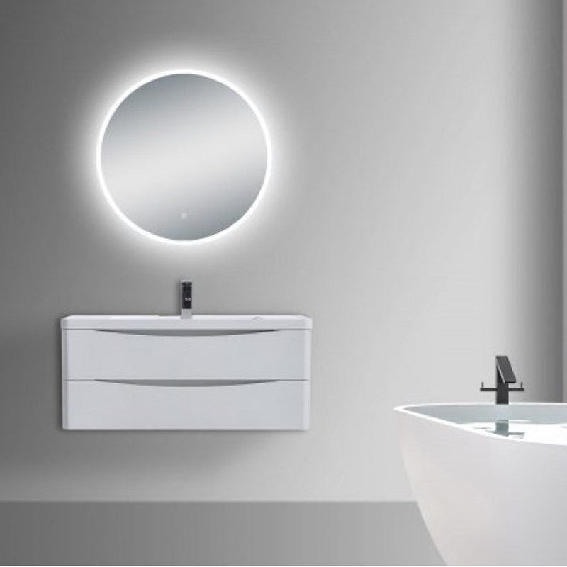 750mm Round 3 Color Lighting Frontlit Acrylic LED Mirror Touch Sensor Switch Defogger Pad Wall Mounted