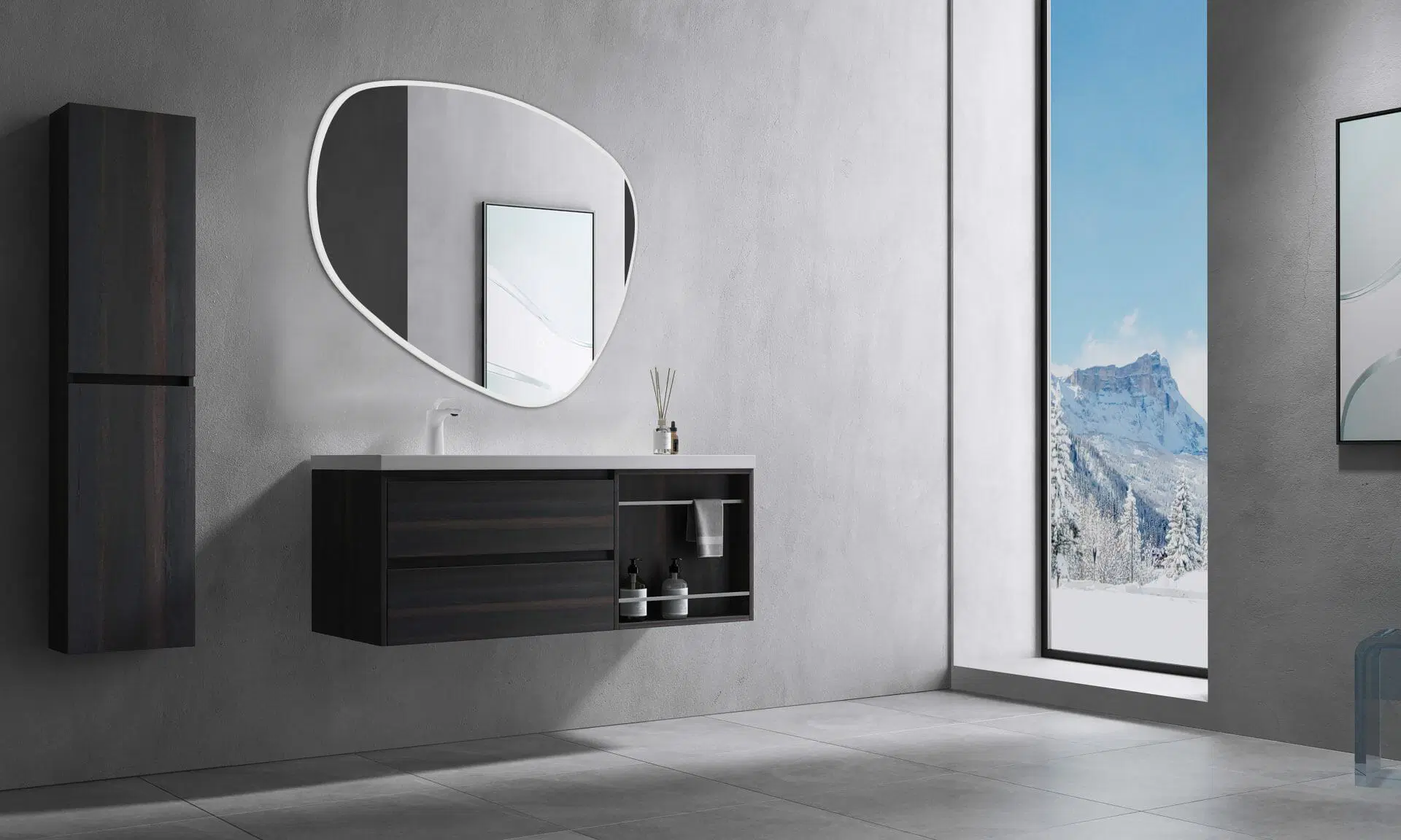 800*675mm 3 Color Lighting Front & Backlit Asymmetrical Acrylic LED Mirror Touch Sensor Switch