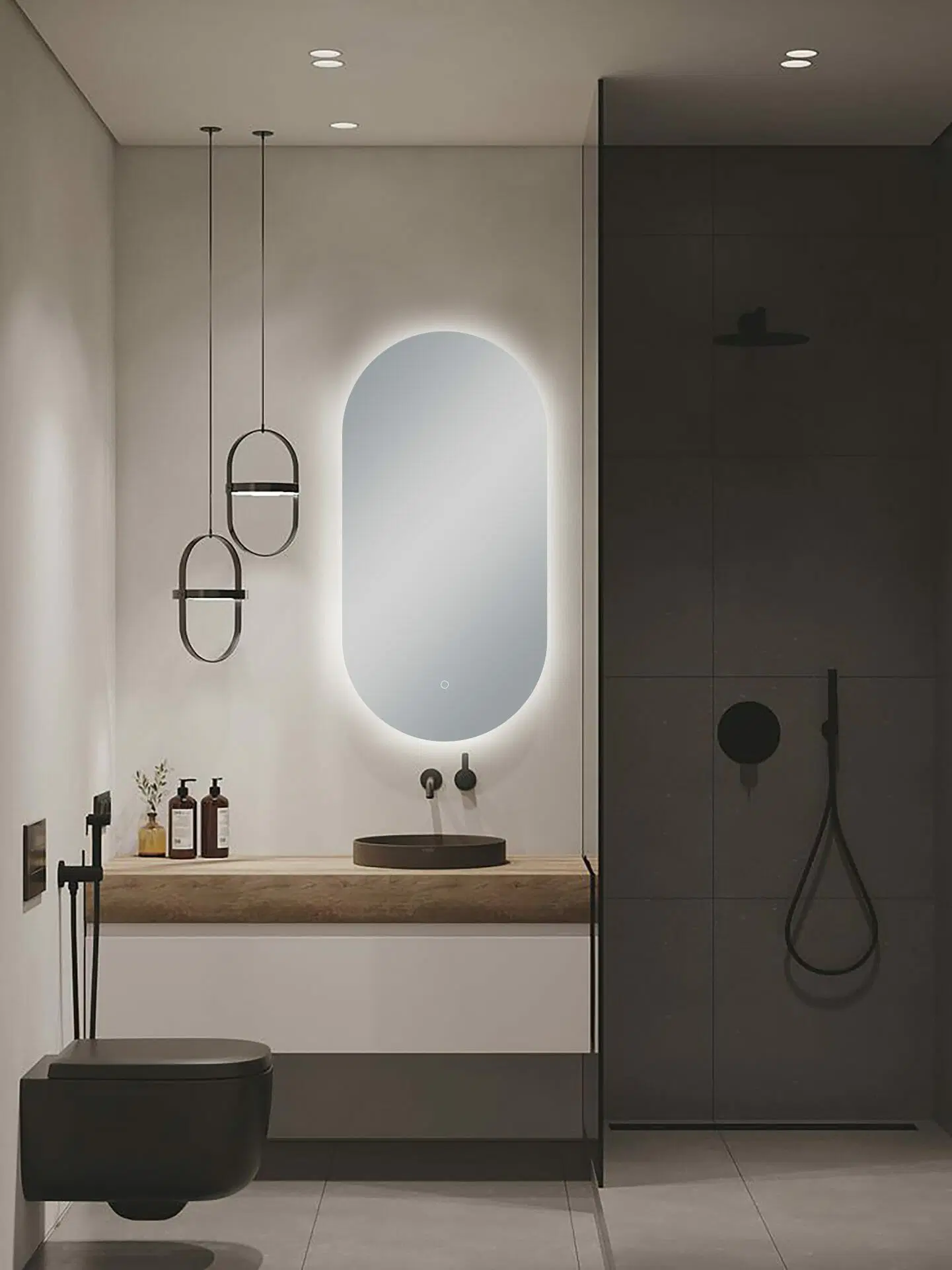 450*900mm Builder Range Oval Sharp-Edged 3 Color Lighting Backlit LED Mirror with Touch Sensor Switch