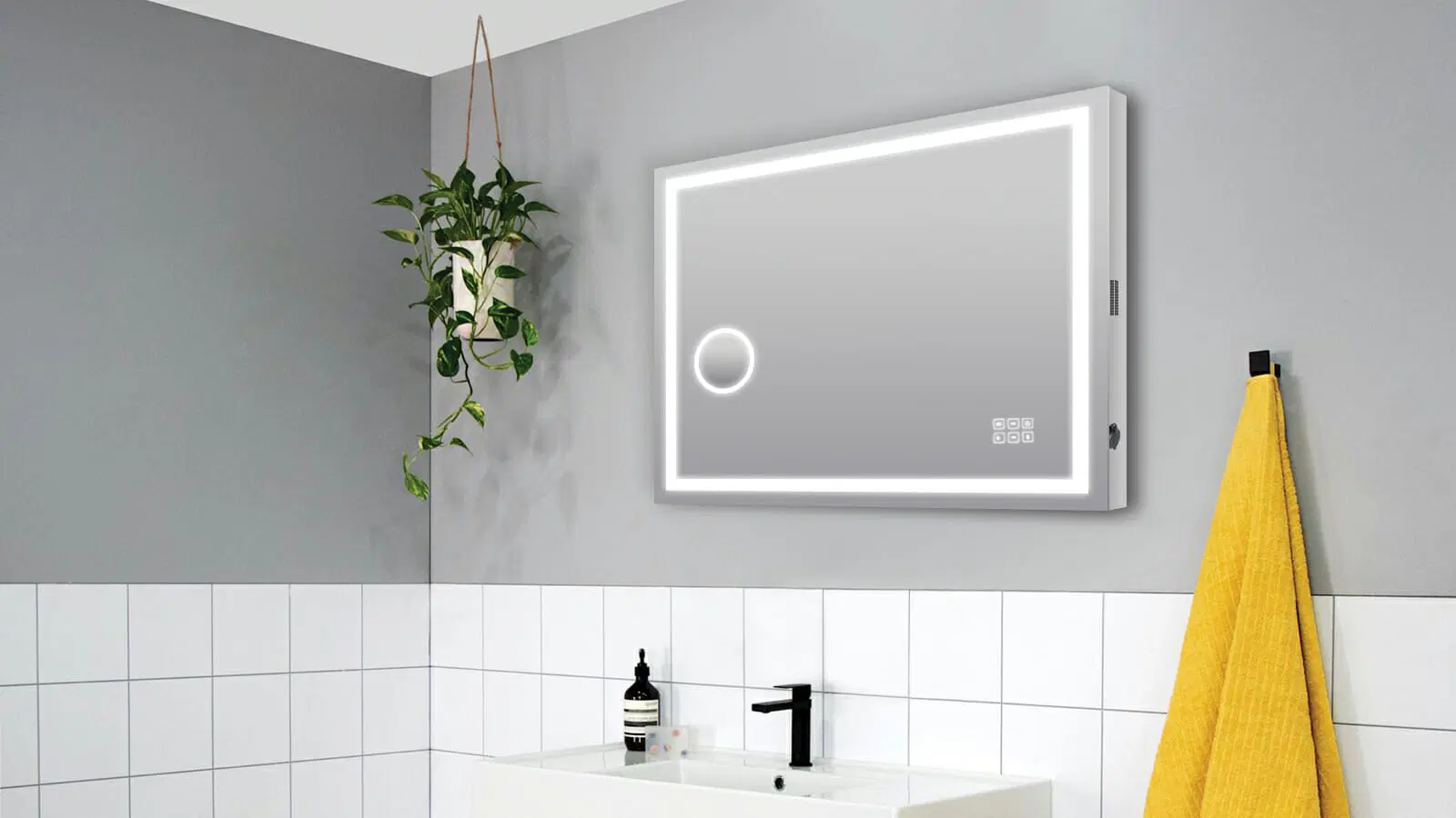 900*750mm Rectangle 3 Color Lighting Frontlit Bluetooth LED Mirror(USB 5V 2.1A Charging Port)Magnifying Touch Sensor Switch