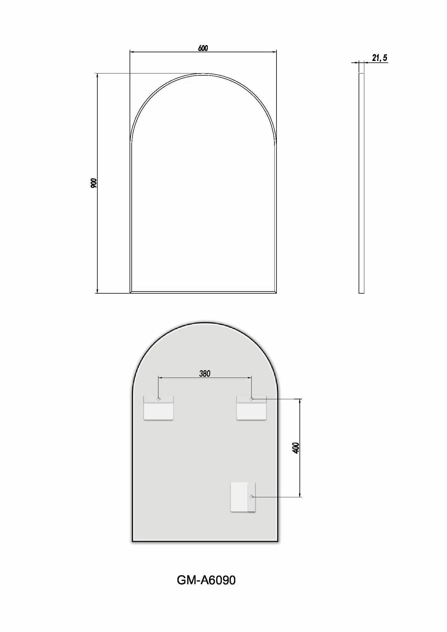 600*900*21.5mm Uni Framed Mirror(Gun Metal Aluminium Frame)