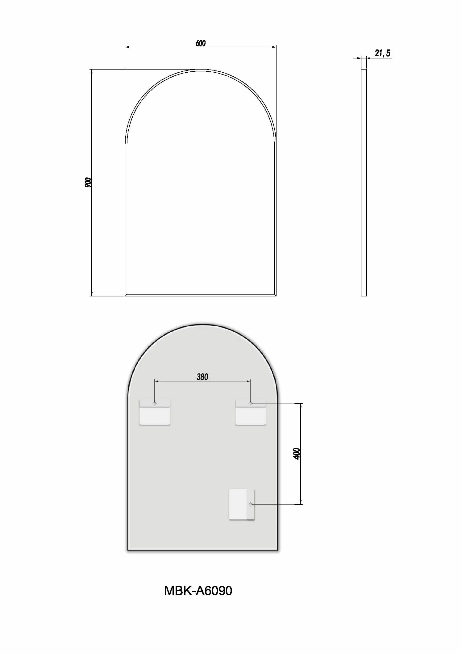 600*900*21.5mm Uni Framed Mirror(Matte Black Aluminium Frame)