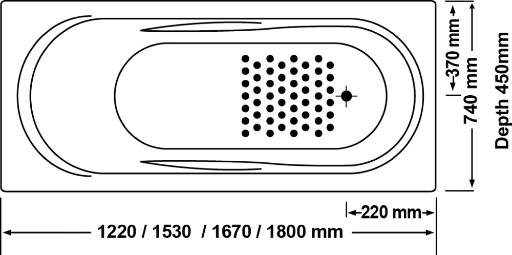 Allura 1530/1670/1800*740*450mm Spa Bath Tub 6/10/12 jets White Acrylic drop in Rectangle - Living and Bathroom