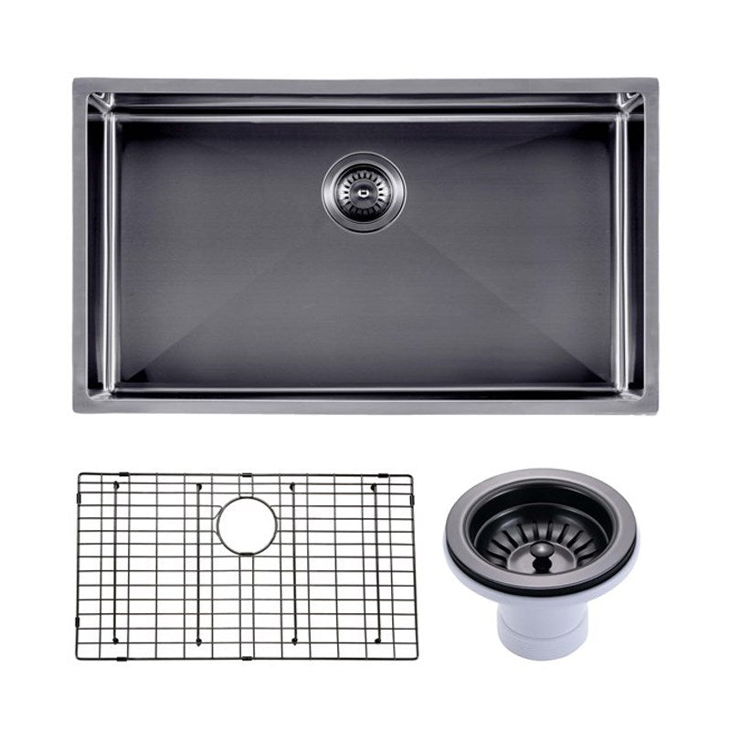 Round Corner Stainless Steel Gun Metal Grey PVD Coating Single Bowl Kitchen Sink(with Bottom Tray) 762*457*254mm