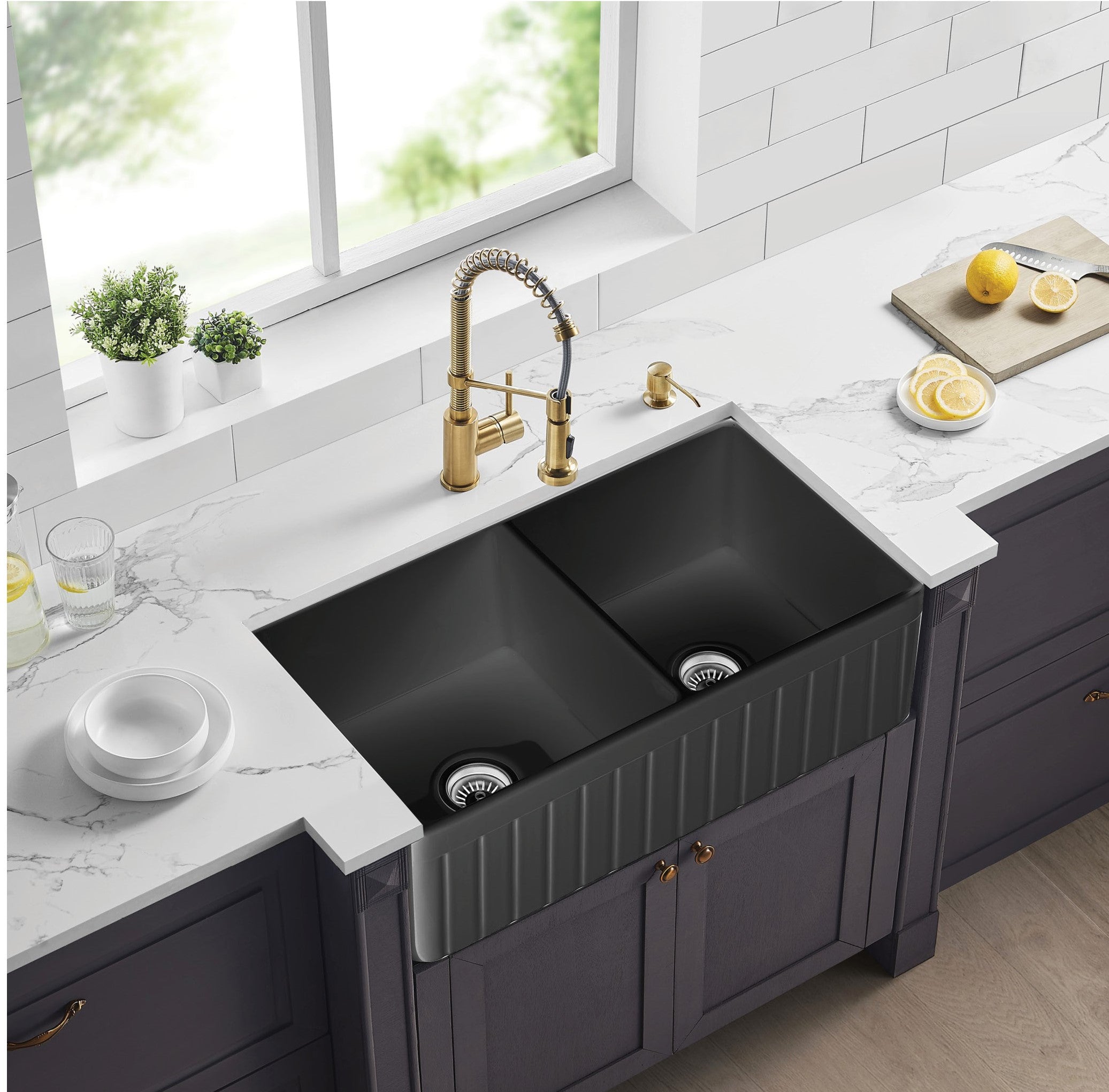 Matte Black Greenwich Fireclay Farmhouse Sink 838*457*255