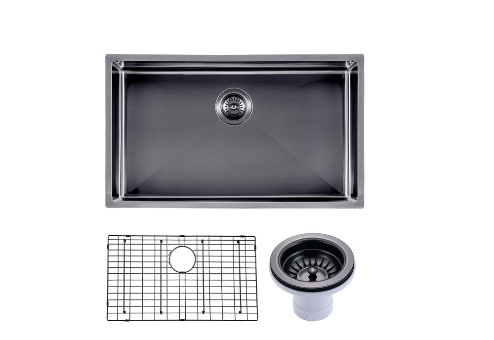 Round Corner Stainless Steel Gun Metal Grey PVD Coating Single Bowl Kitchen Sink(with Bottom Tray) 762*457*254mm