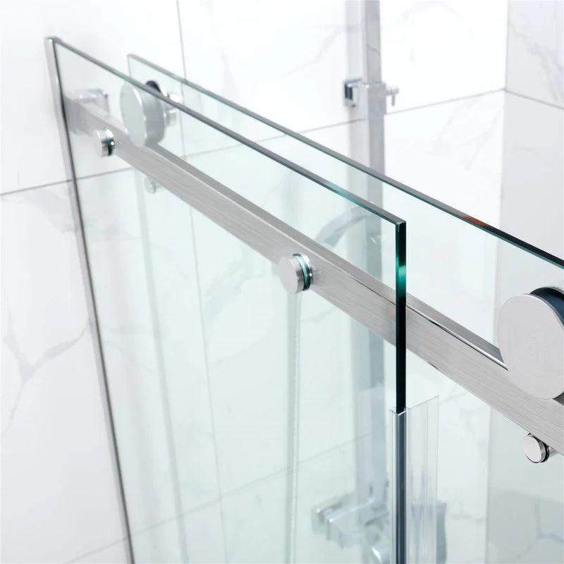 Frameless Adjustable Wall to Wall Sliding Shower Screen Brushed Nickel - Living and Bathroom