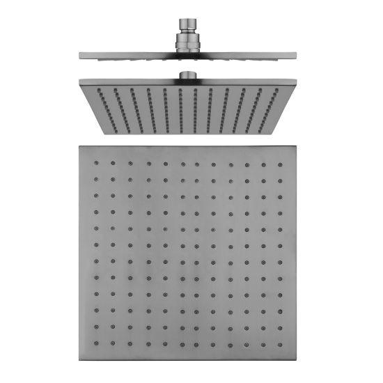 Square Brushed Nickel Rainfall Brass Shower Head 250mm - Living and Bathroom