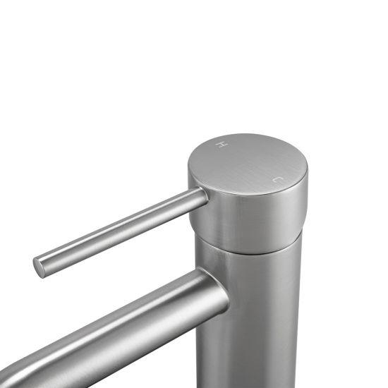 LUCID PIN Series Round Brushed Nickel Tall Basin Mixer - Living and Bathroom