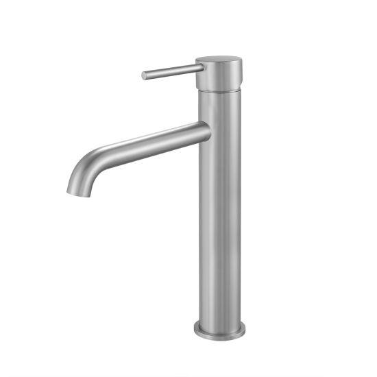LUCID PIN Series Round Brushed Nickel Tall Basin Mixer - Living and Bathroom
