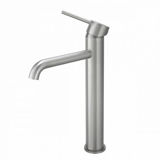 LUCID PIN Series Round Brushed Nickel Tall Basin Mixer - Living and Bathroom
