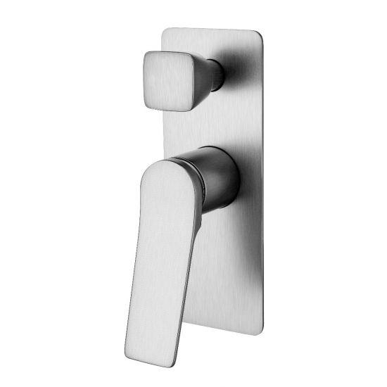 RUSHY Series Square Brushed Nickel Wall Mixer With Diverter(color up) - Living and Bathroom