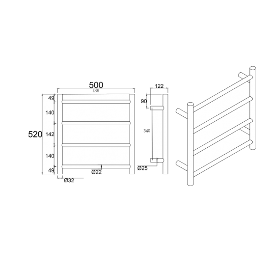 Round Brushed Nickel Electric Heated Towel Rack 4 Bars - Living and Bathroom
