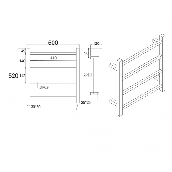 Square Brushed Nickel Electric Heated Towel Rack 4 Bars - Living and Bathroom