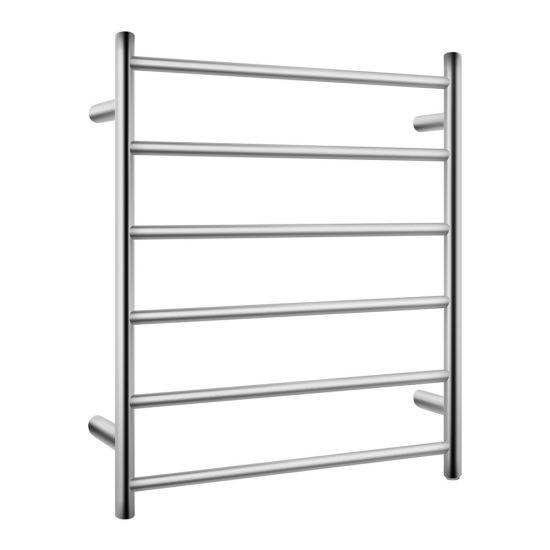 Round Brushed Nickel Electric Heated Towel Rack 6 Bars - Living and Bathroom