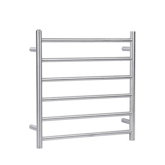 Round Brushed Nickel Electric Heated Towel Rack 6 Bars - Living and Bathroom