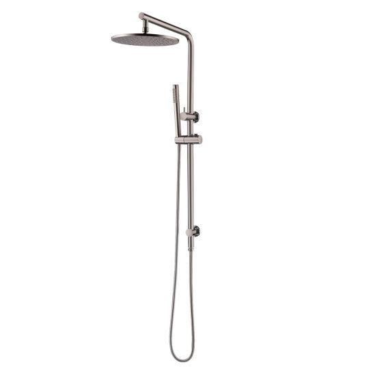 10'' Round Brushed Nickel Shower Station Top Water Inlet(Right Angle) - Living and Bathroom