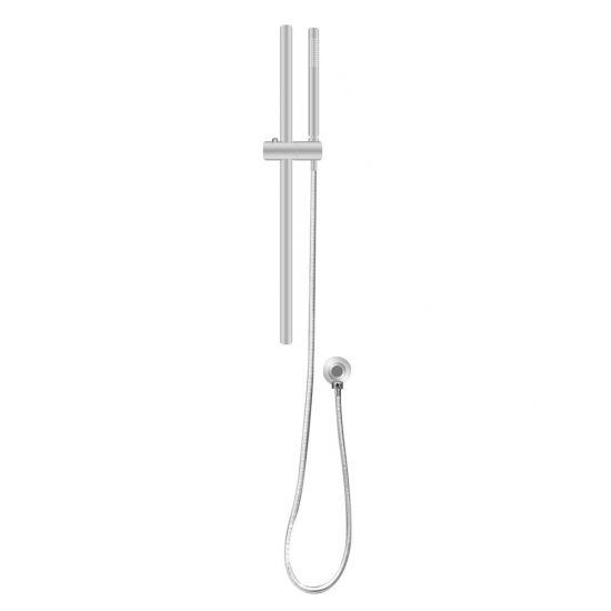 Round Brushed Nickel Stainless Steel Rail with Handheld Shower,Fixed Wall Connector Set - Living and Bathroom