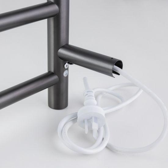 Brushed Gun Metal Grey Round Electric Heated Towel Rack 4 Bars - Living and Bathroom