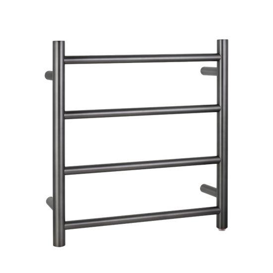 Brushed Gun Metal Grey Round Electric Heated Towel Rack 4 Bars - Living and Bathroom