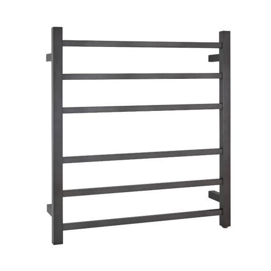 Brushed Gun Metal Grey Square Electric Heated Towel Rack 6 Bars - Living and Bathroom