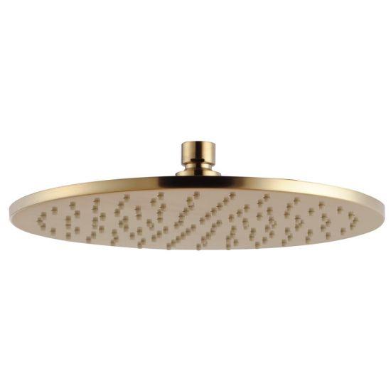 Round Brushed Brass Rainfall Shower Head 250mm - Living and Bathroom