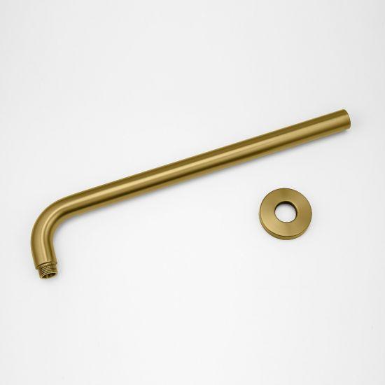 Round Brushed Brass Stainless Steel Wall Mounted Shower Arm 400mm - Living and Bathroom