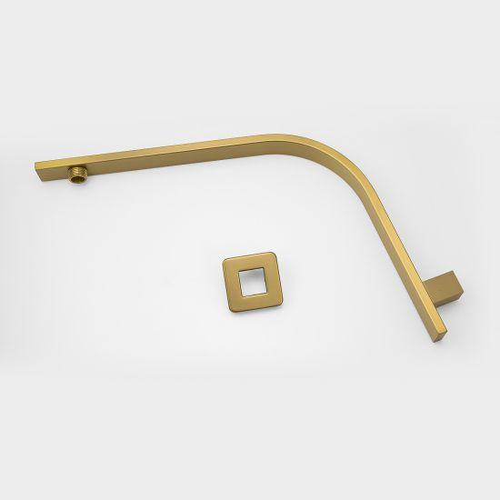 Square Brushed Brass Gooseneck Wall Shower Arm - Living and Bathroom