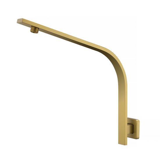 Square Brushed Brass Gooseneck Wall Shower Arm - Living and Bathroom