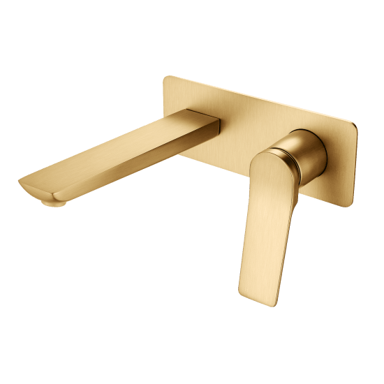RUSHY Series Square Brushed Brass Wall Mixer with Spout(color up)(with extension) - Living and Bathroom