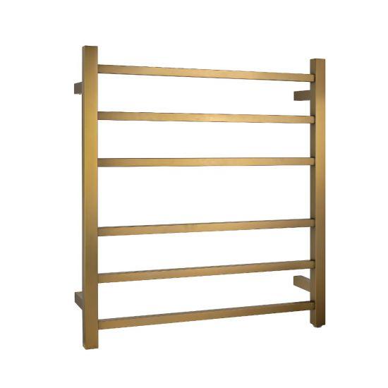 Brushed Brass Square Electric Heated Towel Rack 6 Bars - Living and Bathroom