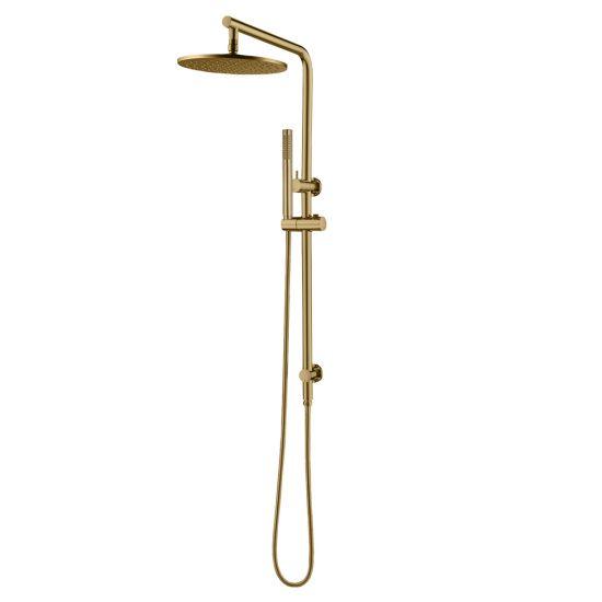 10'' Round Brushed Brass Shower Station Top Water Inlet(Right Angle) - Living and Bathroom