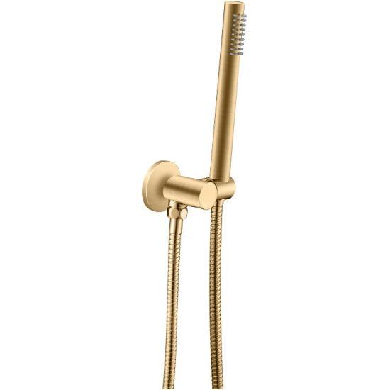 Round Brushed Brass Hand Shower Rail with Handheld Shower - Living and Bathroom