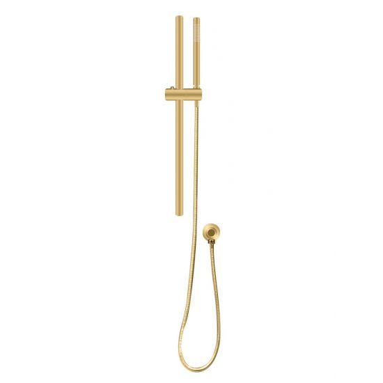 Round Brushed Brass Stainless Steel Rail with Handheld Shower, Fixed Wall Connector Set - Living and Bathroom
