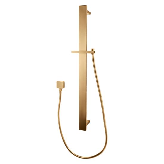 Square Brushed Brass Sliding Shower Rail without Handheld Shower(PVC Hose) - Living and Bathroom