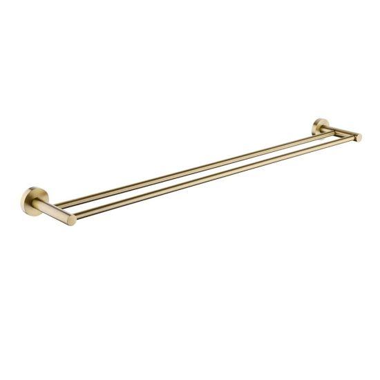 LUCID PIN Series Round Brushed Brass Double Towel Rack Rail 800mm - Living and Bathroom