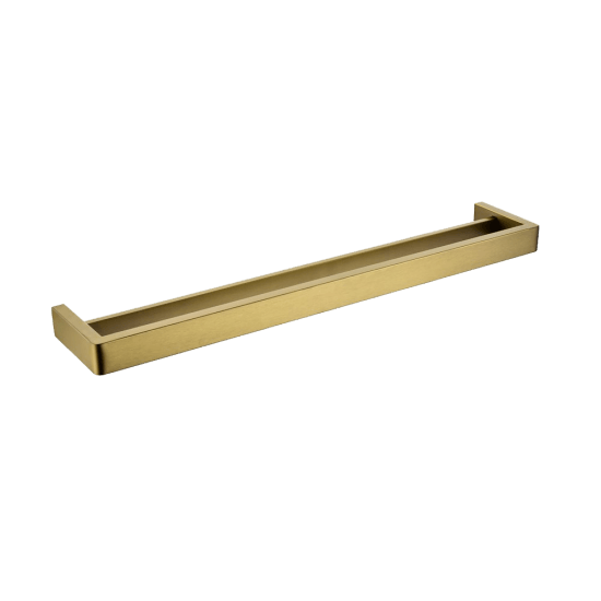 IVANO Series Square Brushed Brass Double Towel Rail 600mm - Living and Bathroom