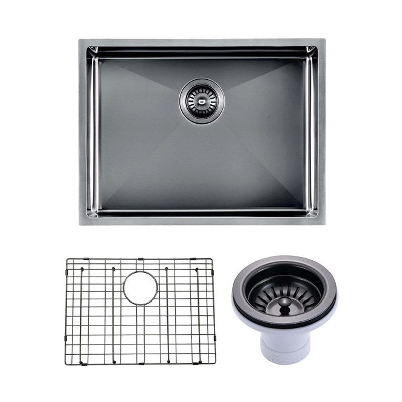 Round Corner Stainless Steel Gun Metal Grey PVD Coating Single Bowl Kitchen Sink(with Bottom Tray) 600*450*230mm