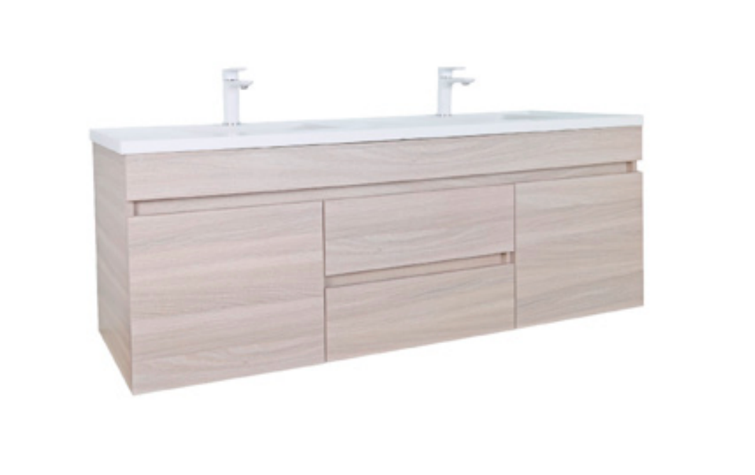 Evie- Wood Grain PVC Wall Hung Vanity 1200*460*560mm Double Bow