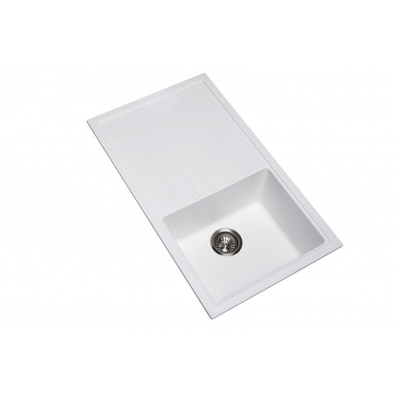 White Carysil Vivaldi D-100L Granite Single Bowl with Drain Board Stone Kitchen Sink 1000*500mm