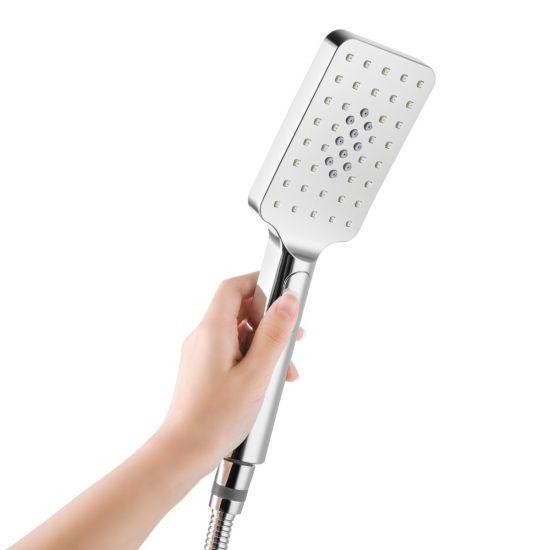 Square 3 Functions Chrome Rainfall Handheld Shower Head - Living and Bathroom
