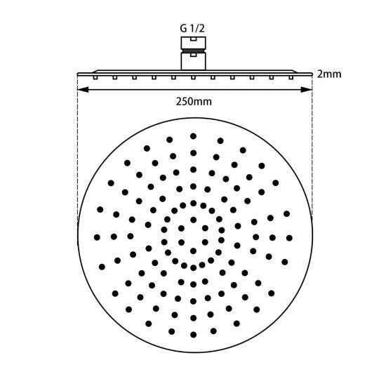 Super-slim Round Black Rainfall Shower Head 250mm - Living and Bathroom