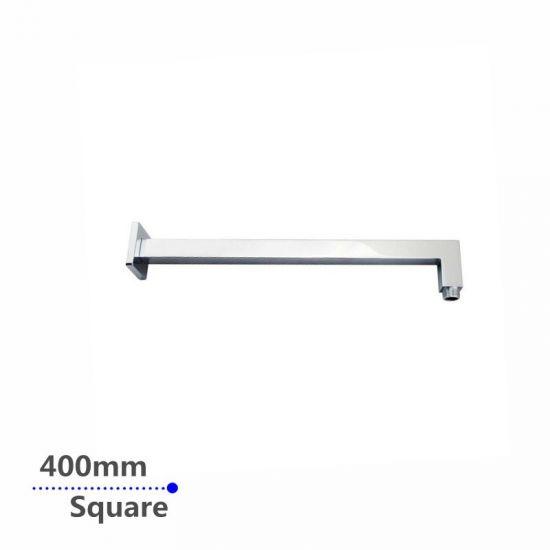 Square Chrome Brass Wall Mounted Shower Arm 400mm - Living and Bathroom