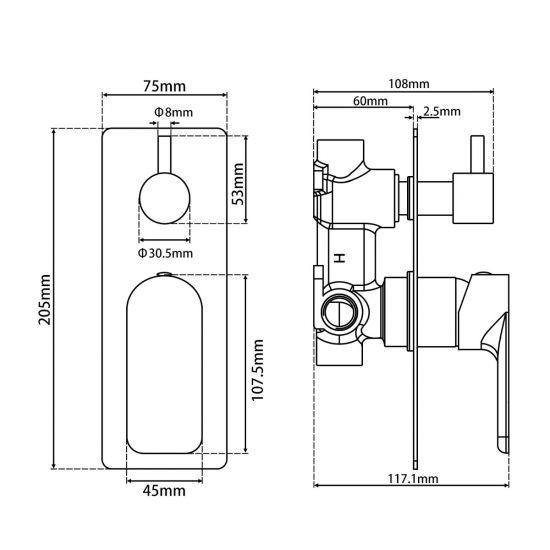 VOG Series Solid Brass Brushed Nickel Bath/Shower Wall Mixer with Diverter Wall Mounted(color up) - Living and Bathroom