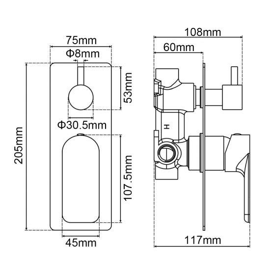 VOG Solid Brass Chrome Bath/Shower Wall Mixer with Diverter Wall Mounted(color up) - Living and Bathroom