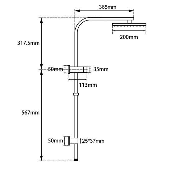 8'' Square Black & Rose Gold Shower Station Top Water Inlet - Living and Bathroom